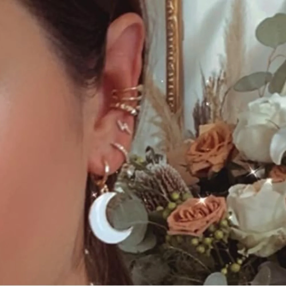 Mix and match fashion Moon + Star gold plated enamel earrings piercings